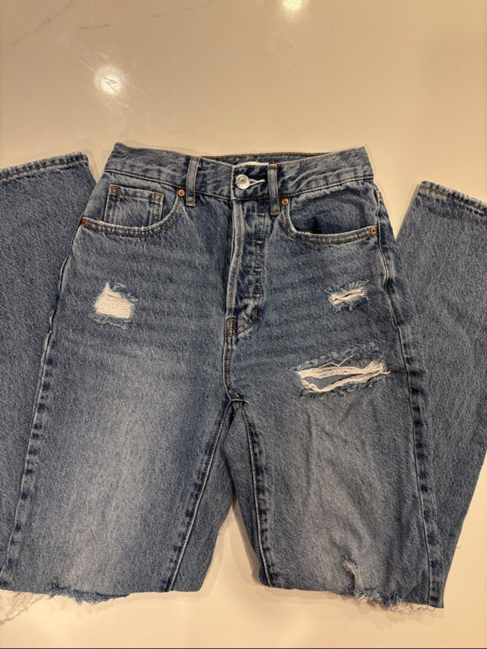 PacSun Dad Jeans Distressed High Rise Straight Leg Raw Hem Size 23
